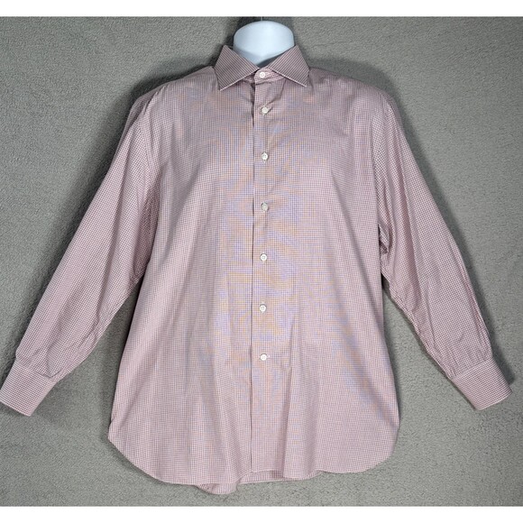 Stefano Ricci Dress Shirt Men’s Size 17/43 White Red Check Cotton Button Up - Picture 1 of 16